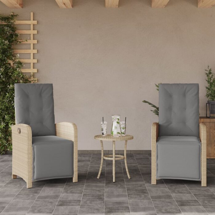 Chaises inclinables de jardin lot de 2 avec repose-pied rotin – Image 1