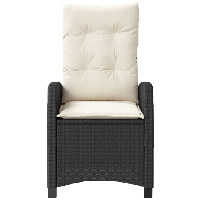 Chaise inclinable de jardin avec coussins noir résine tressée – Image 2