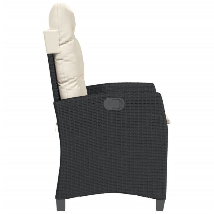 Chaise inclinable de jardin avec coussins noir résine tressée – Image 3