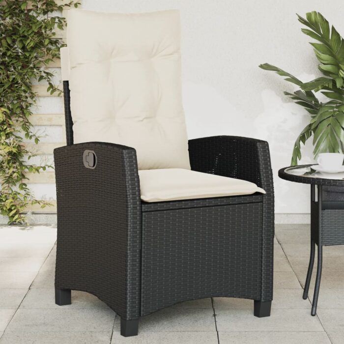 Chaise inclinable de jardin avec coussins noir résine tressée – Image 1