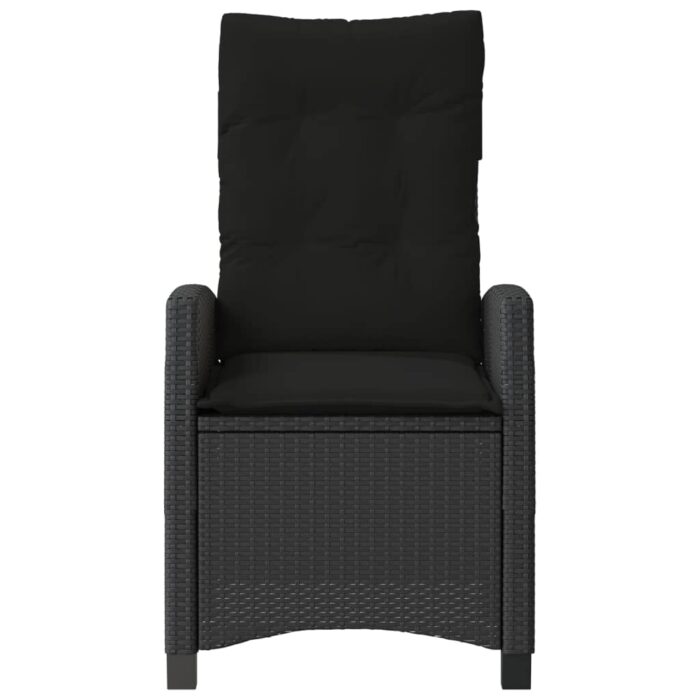 Chaise inclinable de jardin avec coussins noir résine tressée – Image 2