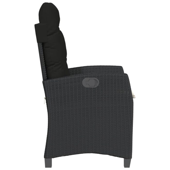 Chaise inclinable de jardin avec coussins noir résine tressée – Image 3
