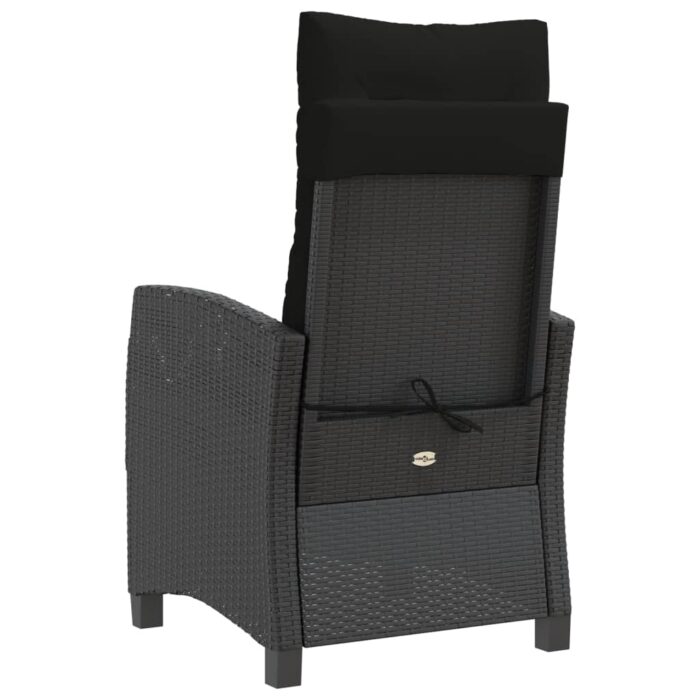 Chaise inclinable de jardin avec coussins noir résine tressée – Image 4