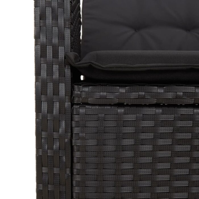 Chaise inclinable de jardin avec coussins noir résine tressée – Image 7