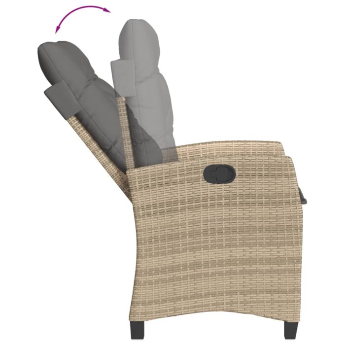 Chaise inclinable de jardin coussins mélange beige poly rotin – Image 5