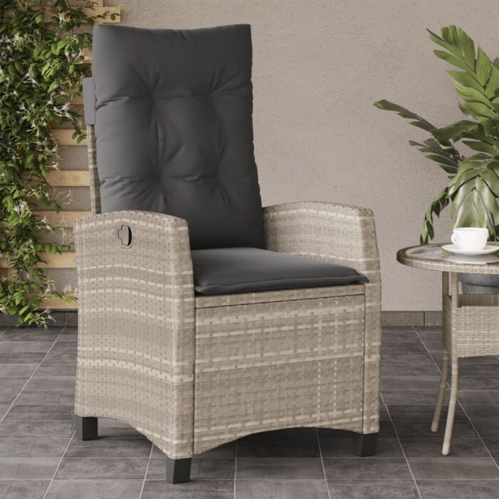 Chaise inclinable de jardin coussins gris clair résine tressée – Image 1