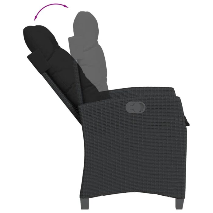 Chaises inclinables de jardin lot de 2 et coussins noir rotin – Image 6