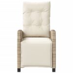 Chaise inclinable de jardin et repose-pied beige résine tressée – Image 2