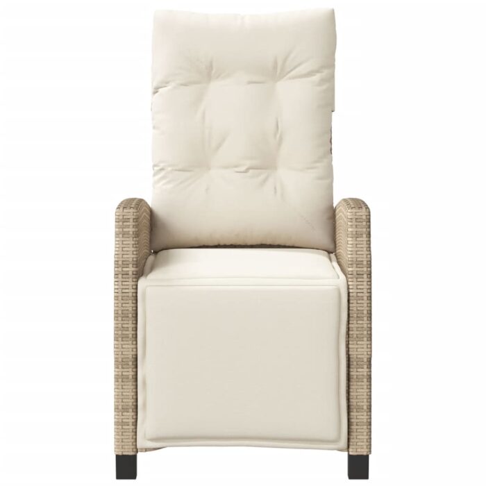 Chaise inclinable de jardin et repose-pied beige résine tressée – Image 2