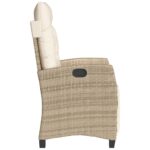 Chaise inclinable de jardin et repose-pied beige résine tressée – Image 3