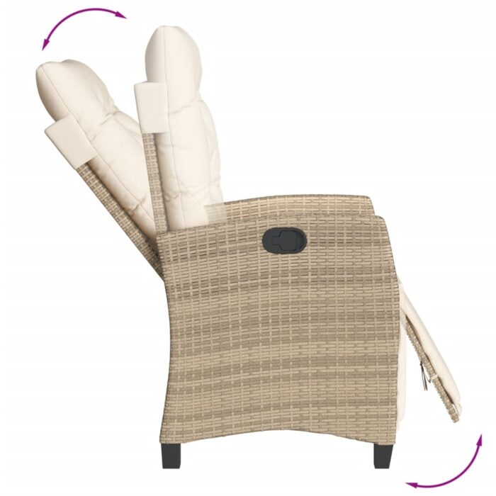 Chaise inclinable de jardin et repose-pied beige résine tressée – Image 5