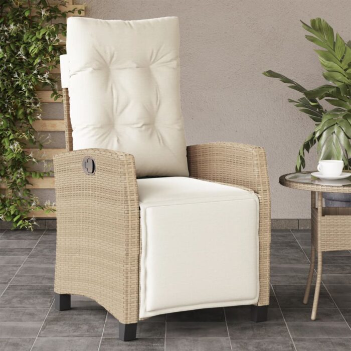 Chaise inclinable de jardin et repose-pied beige résine tressée – Image 1