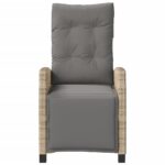 Chaise inclinable de jardin et repose-pied mélange beige rotin – Image 2