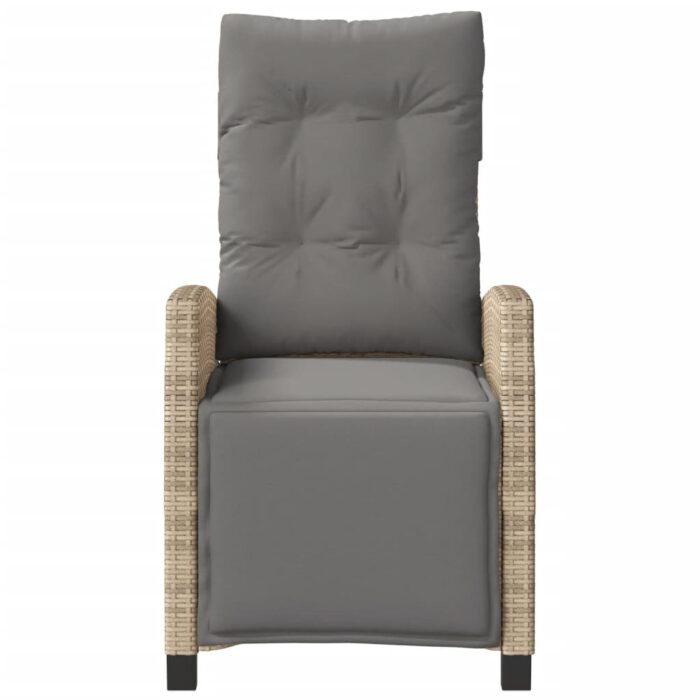 Chaise inclinable de jardin et repose-pied mélange beige rotin – Image 2