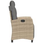 Chaise inclinable de jardin et repose-pied mélange beige rotin – Image 3