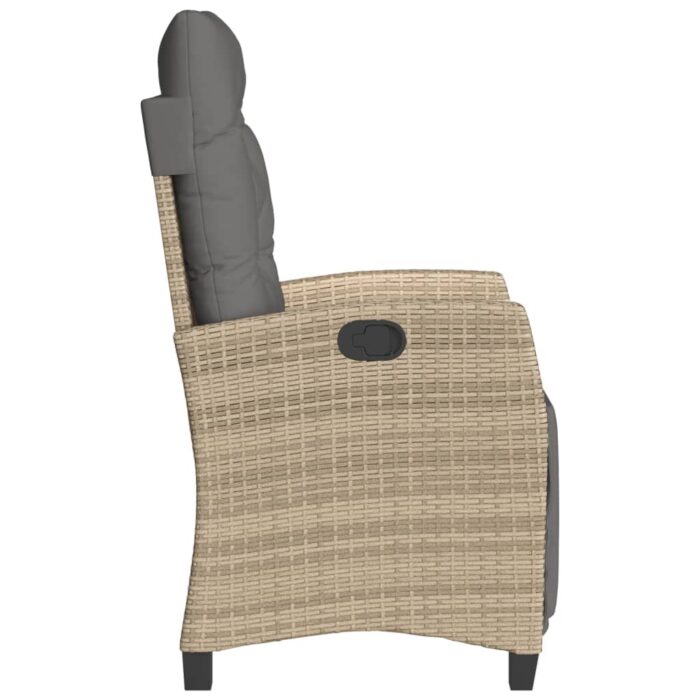 Chaise inclinable de jardin et repose-pied mélange beige rotin – Image 3