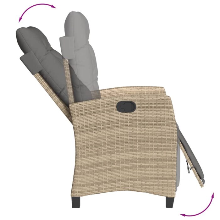Chaise inclinable de jardin et repose-pied mélange beige rotin – Image 5