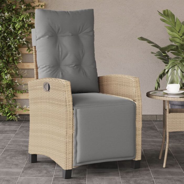 Chaise inclinable de jardin et repose-pied mélange beige rotin – Image 1