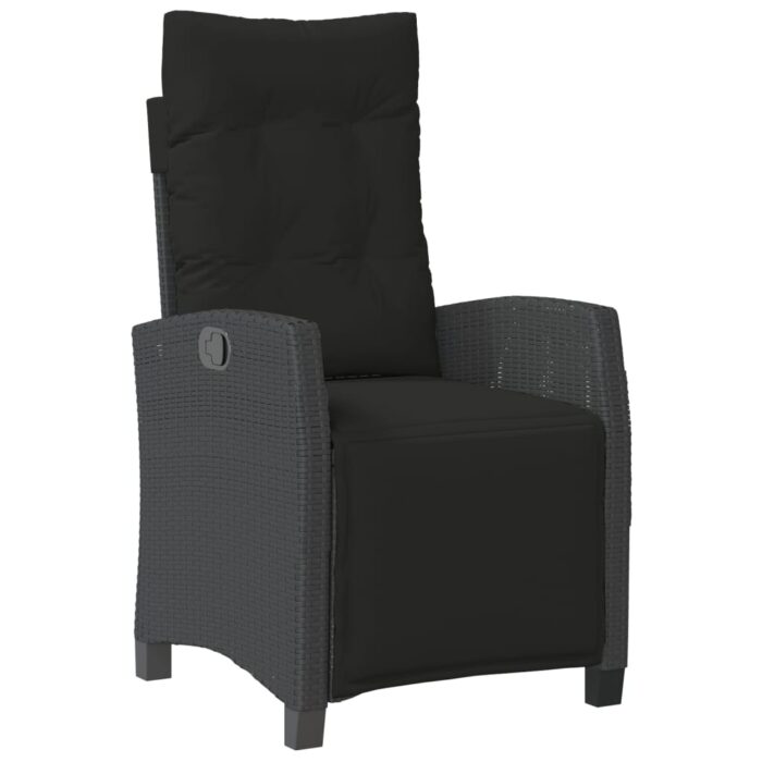 Chaises inclinables de jardin lot de 2 repose-pied noir rotin – Image 2