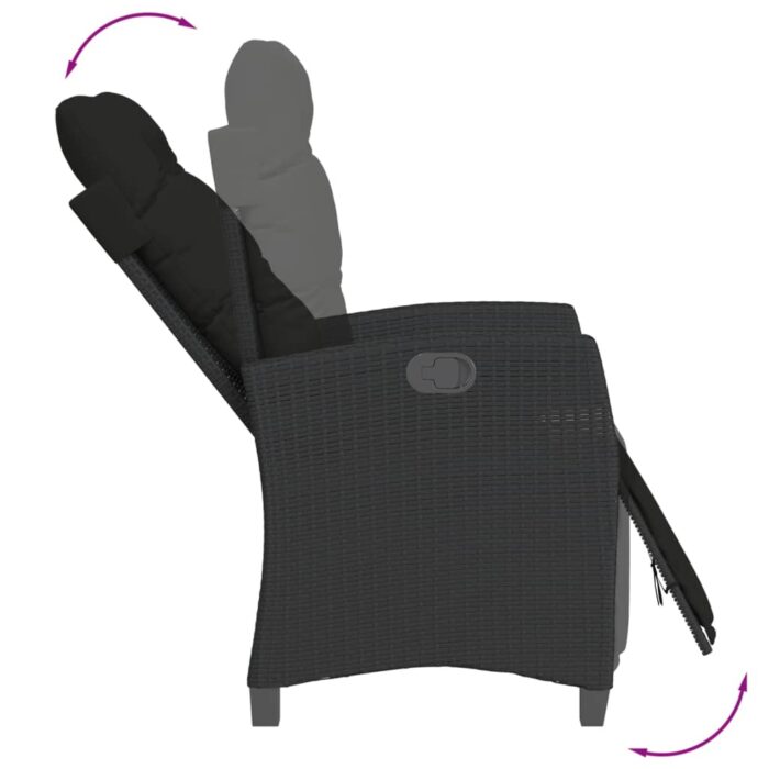 Chaises inclinables de jardin lot de 2 repose-pied noir rotin – Image 6