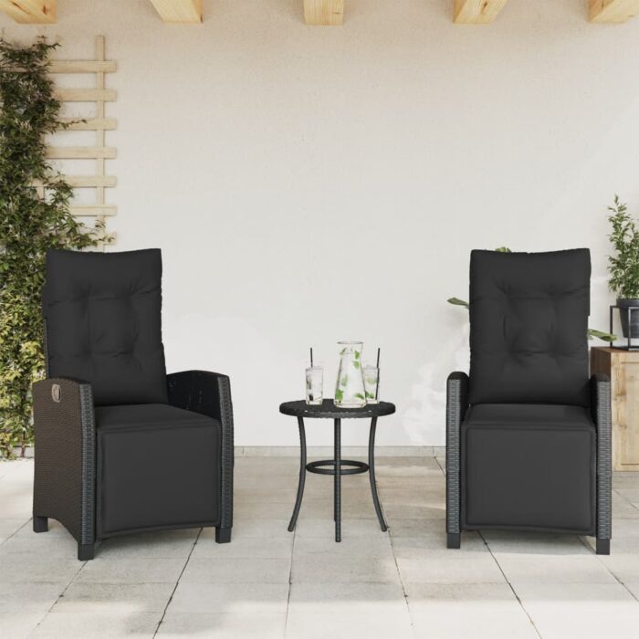 Chaises inclinables de jardin lot de 2 repose-pied noir rotin – Image 1