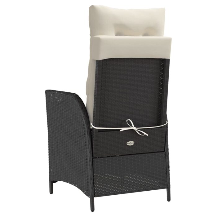 Chaise inclinable de jardin avec coussins noir résine tressée – Image 4