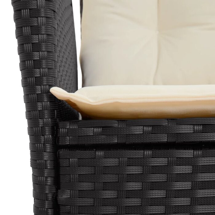 Chaise inclinable de jardin avec coussins noir résine tressée – Image 7