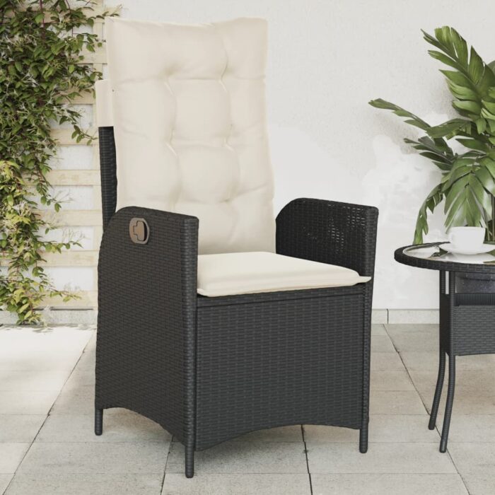 Chaise inclinable de jardin avec coussins noir résine tressée – Image 1