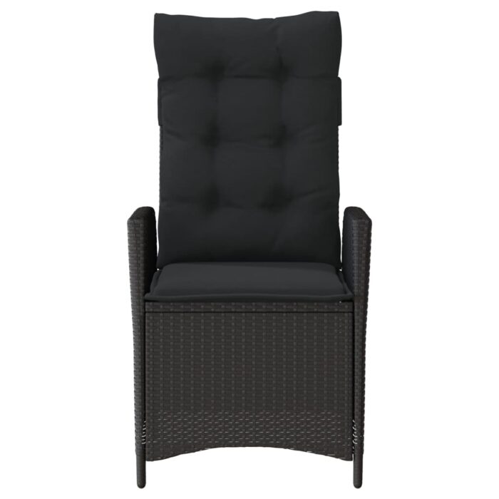 Chaise inclinable de jardin avec coussins noir résine tressée – Image 2