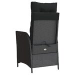 Chaise inclinable de jardin avec coussins noir résine tressée – Image 4