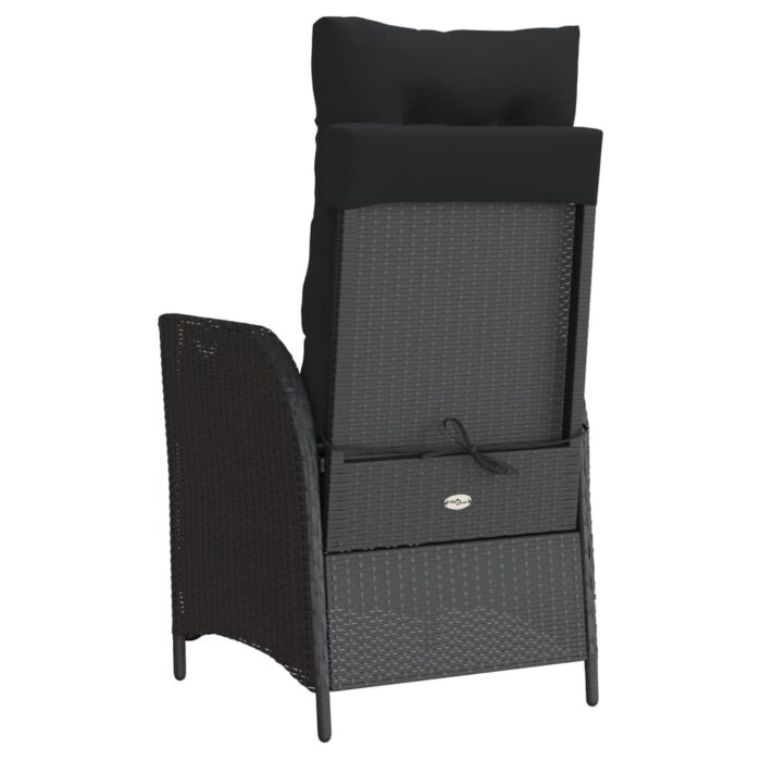 Chaise inclinable de jardin avec coussins noir résine tressée – Image 4