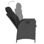 Chaise inclinable de jardin avec coussins noir résine tressée – Image 5