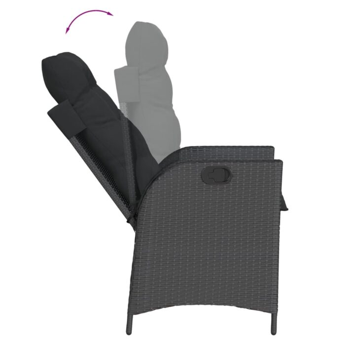 Chaise inclinable de jardin avec coussins noir résine tressée – Image 5