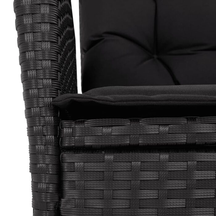 Chaise inclinable de jardin avec coussins noir résine tressée – Image 7