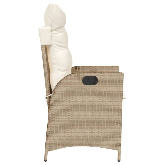 Chaise inclinable de jardin avec coussins beige résine tressée – Image 3