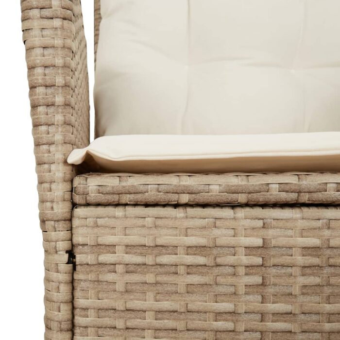 Chaise inclinable de jardin avec coussins beige résine tressée – Image 7