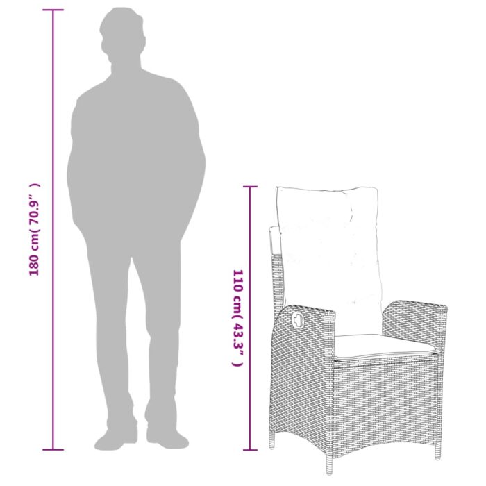 Chaise inclinable de jardin avec coussins beige résine tressée – Image 9