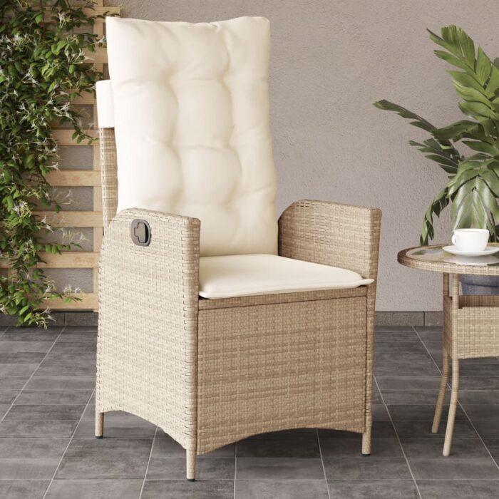 Chaise inclinable de jardin avec coussins beige résine tressée – Image 1
