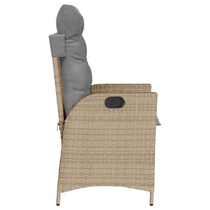 Chaise inclinable de jardin coussins mélange beige poly rotin – Image 3