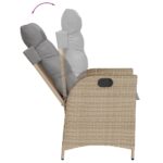 Chaise inclinable de jardin coussins mélange beige poly rotin – Image 5