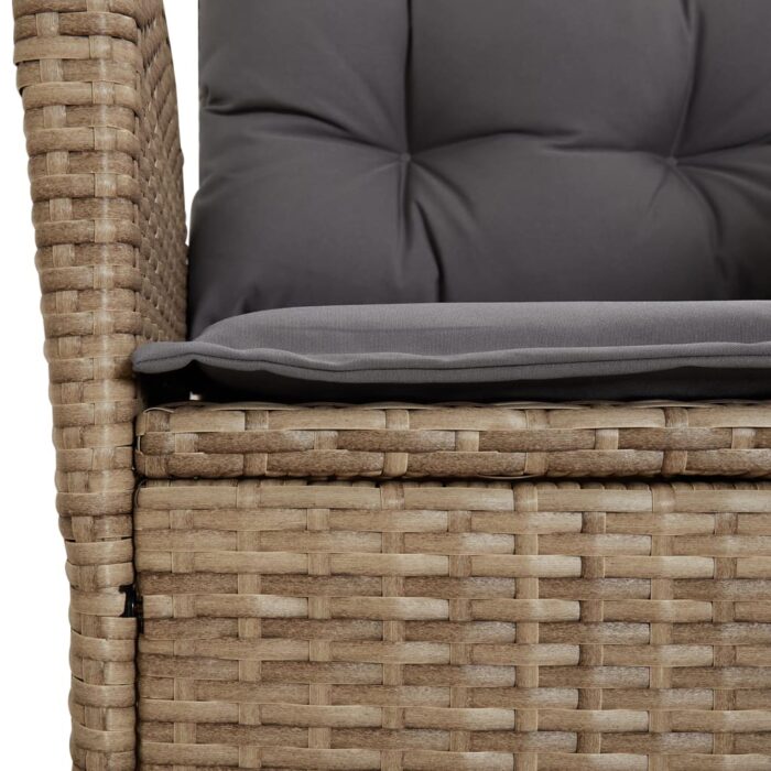 Chaise inclinable de jardin coussins mélange beige poly rotin – Image 7