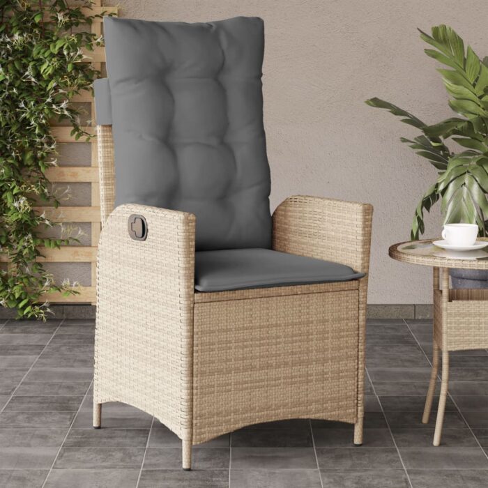 Chaise inclinable de jardin coussins mélange beige poly rotin – Image 1