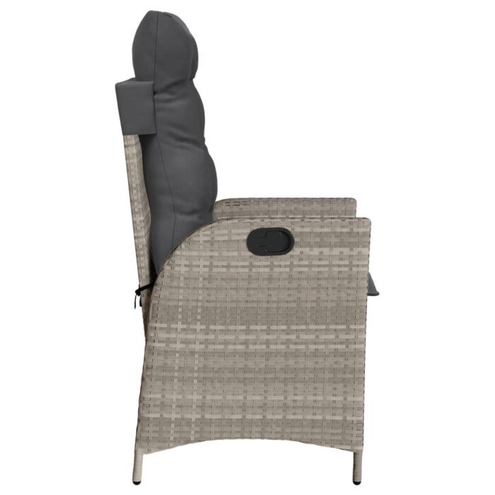 Chaise inclinable de jardin coussins gris clair résine tressée – Image 3