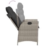 Chaise inclinable de jardin coussins gris clair résine tressée – Image 5