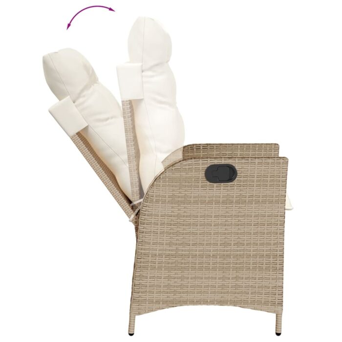 Chaises inclinables de jardin lot de 2 et coussins beige rotin – Image 6