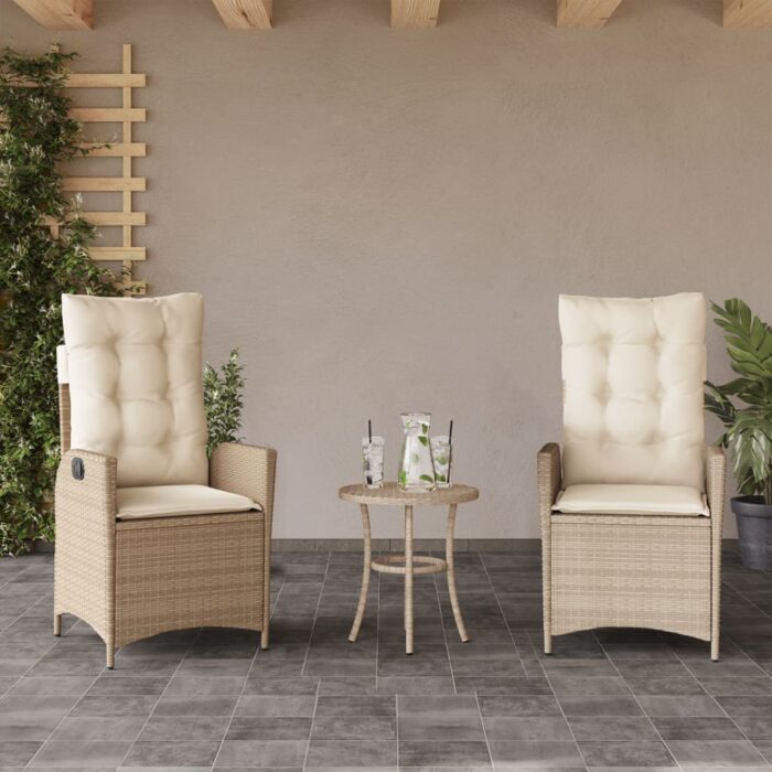 Chaises inclinables de jardin lot de 2 et coussins beige rotin – Image 1