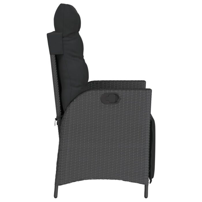 Chaise inclinable de jardin et repose-pied noir résine tressée – Image 3