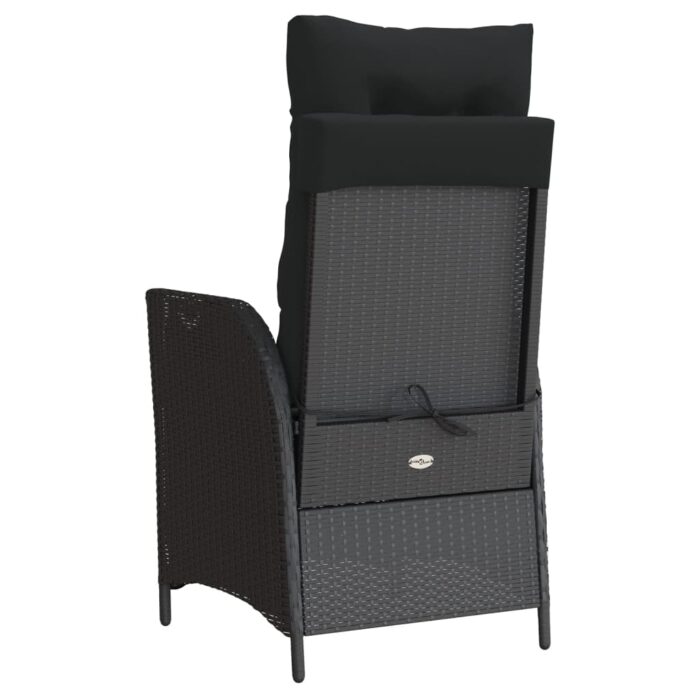 Chaise inclinable de jardin et repose-pied noir résine tressée – Image 4