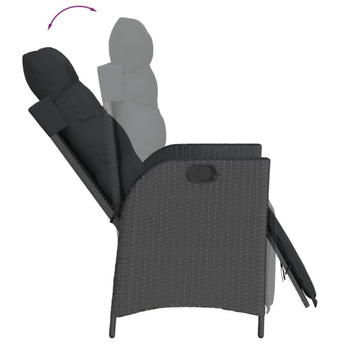 Chaise inclinable de jardin et repose-pied noir résine tressée – Image 5