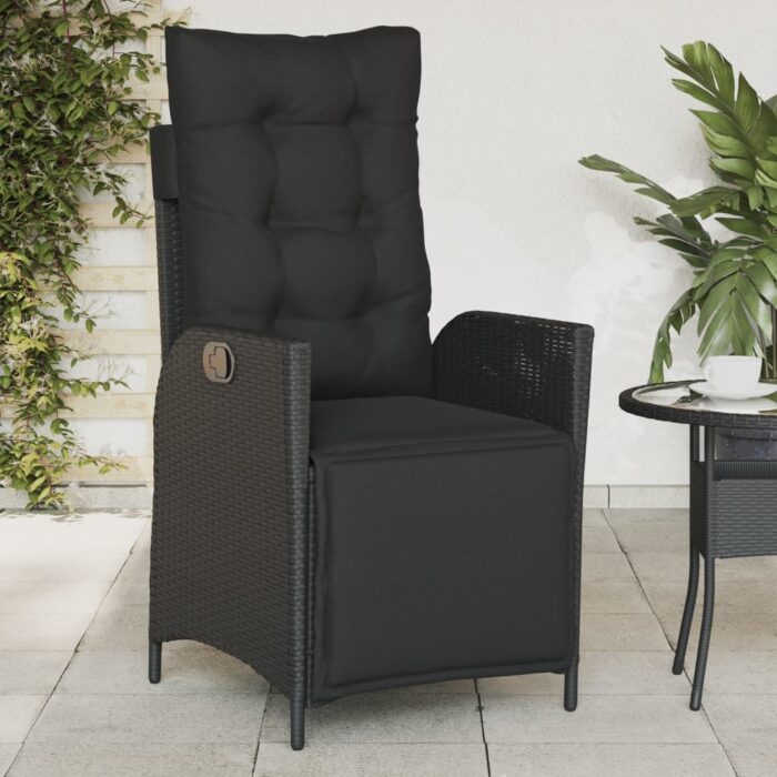 Chaise inclinable de jardin et repose-pied noir résine tressée – Image 1